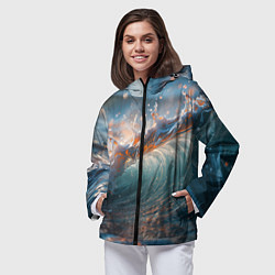 Ветровка с капюшоном женская Волна и блики солнца, цвет: 3D-черный — фото 2