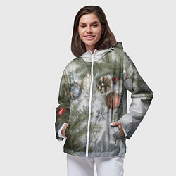 Ветровка с капюшоном женская Новогодние ветки, цвет: 3D-белый — фото 2