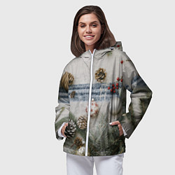 Ветровка с капюшоном женская Новогодние украшения, цвет: 3D-белый — фото 2