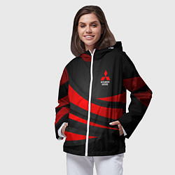 Ветровка с капюшоном женская Mitsubishi - красная волна, цвет: 3D-белый — фото 2