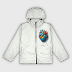 Ветровка с капюшоном женская Металлическое сердце кораллы и цветы, цвет: 3D-черный