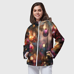 Ветровка с капюшоном женская Фиолетовые новогодние шары, цвет: 3D-белый — фото 2