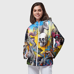 Ветровка с капюшоном женская Урбанистический сон - сюрреализм, цвет: 3D-белый — фото 2