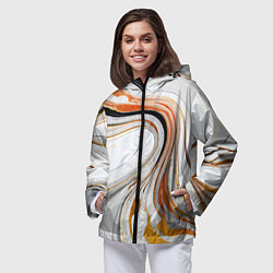 Ветровка с капюшоном женская Волнистые чёрно-жёлтые линии на белом фоне, цвет: 3D-черный — фото 2