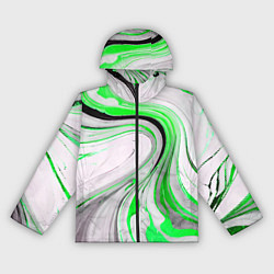 Ветровка с капюшоном женская Волнистые чёрно-зелёные линии на белом фоне, цвет: 3D-черный