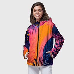 Ветровка с капюшоном женская Векторная абстракция с растениями - нейросеть, цвет: 3D-черный — фото 2
