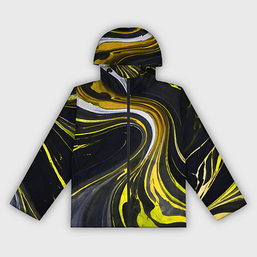 Женская ветровка Волнистые бело-жёлтые линии на чёрном фоне / 3D-Черный – фото 1