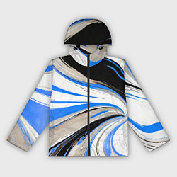 Ветровка с капюшоном женская Волнистые бело-синие линии на чёрном фоне, цвет: 3D-черный