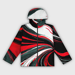 Ветровка с капюшоном женская Волнистые чёрно-красные линии на белом фоне, цвет: 3D-черный