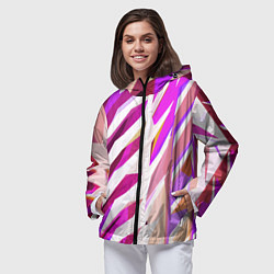 Ветровка с капюшоном женская Бело-розовая абстракция, цвет: 3D-черный — фото 2