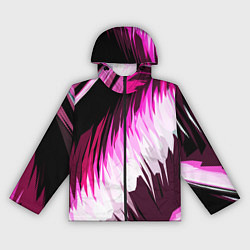 Ветровка с капюшоном женская Бело-розовые острые полосы на чёрном фоне, цвет: 3D-черный
