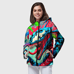 Ветровка с капюшоном женская Свирепый Веном - граффити, цвет: 3D-черный — фото 2