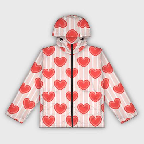 Женская ветровка Полосатый паттерн с красными ажурными сердечками / 3D-Черный – фото 1