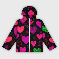 Ветровка с капюшоном женская Сердечки на черном, цвет: 3D-белый