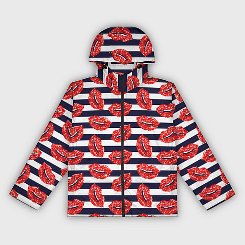 Женская ветровка Женские губы с красной блестящей помадой на полоса / 3D-Черный – фото 1