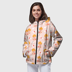 Ветровка с капюшоном женская Паттерн с милыми купидонами и крылатыми сердечками, цвет: 3D-черный — фото 2