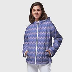 Ветровка с капюшоном женская Нежный сине-сиреневый волнистые полосы, цвет: 3D-белый — фото 2