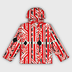 Ветровка с капюшоном женская Бело-красные техно полосы на чёрном фоне, цвет: 3D-белый
