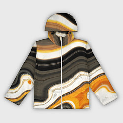 Ветровка с капюшоном женская Волнистые чёрно-жёлтые полосы на белом фоне, цвет: 3D-белый