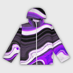 Ветровка с капюшоном женская Волнистые горизонтальные чёрно-фиолетовые полосы н, цвет: 3D-белый