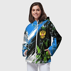 Ветровка с капюшоном женская Герб России на камуфляже, цвет: 3D-белый — фото 2