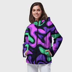 Ветровка с капюшоном женская Разноцветный эмоциональный камуфлляж, цвет: 3D-черный — фото 2