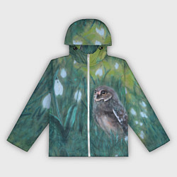 Ветровка с капюшоном женская Сова среди подснежников, цвет: 3D-белый