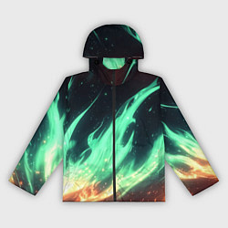 Ветровка с капюшоном женская Зеленое абстрактное пламя, цвет: 3D-черный