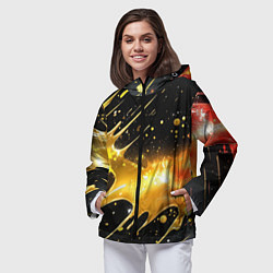 Ветровка с капюшоном женская Оранжевая краска на черном, цвет: 3D-черный — фото 2