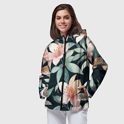Ветровка с капюшоном женская Цветочный паттерн, цвет: 3D-черный — фото 2