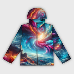 Ветровка с капюшоном женская Fantastic neon space landscape - ai art fantasy, цвет: 3D-черный