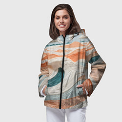 Ветровка с капюшоном женская Персиковые волны, цвет: 3D-черный — фото 2