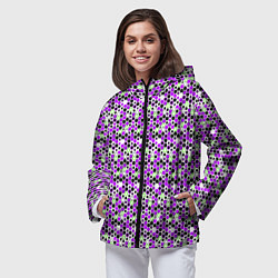 Ветровка с капюшоном женская Киберпанк шестиугольники фиолетовые, цвет: 3D-черный — фото 2
