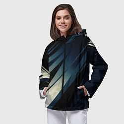 Ветровка с капюшоном женская Чёрно-синий абстрактный с полосами, цвет: 3D-черный — фото 2