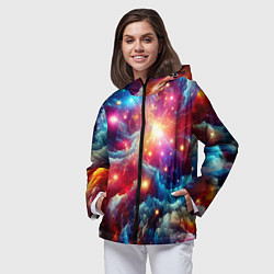 Ветровка с капюшоном женская Colorfull neon space clouds - ai art fantasy, цвет: 3D-черный — фото 2