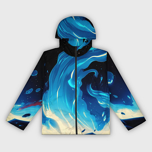 Женская ветровка Бело-синее пламя из абстрактных красок / 3D-Черный – фото 1
