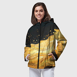 Ветровка с капюшоном женская Золотистая материя на черном фоне, цвет: 3D-черный — фото 2