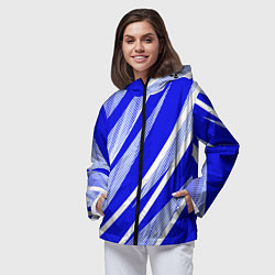 Ветровка с капюшоном женская Абстрактный синий полосатый, цвет: 3D-черный — фото 2