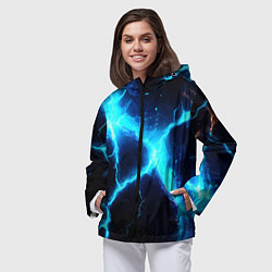 Ветровка с капюшоном женская Голубой разлом из молний, цвет: 3D-черный — фото 2
