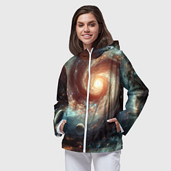 Ветровка с капюшоном женская Далёкая неоновая галактика - нейросеть, цвет: 3D-белый — фото 2