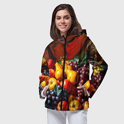 Ветровка с капюшоном женская Фруктовый натюрморт, цвет: 3D-черный — фото 2
