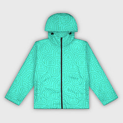 Ветровка с капюшоном женская Лабиринтовый паттерн с иероглифами на бирюзе, цвет: 3D-черный
