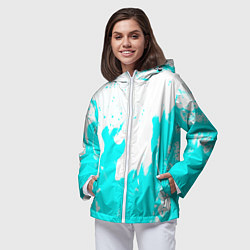 Ветровка с капюшоном женская Голубой огонь текстура, цвет: 3D-белый — фото 2