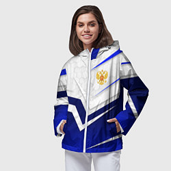 Ветровка с капюшоном женская Герб России - синий и белый, цвет: 3D-белый — фото 2
