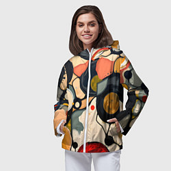 Ветровка с капюшоном женская Абстракция с кругами и краской, цвет: 3D-белый — фото 2