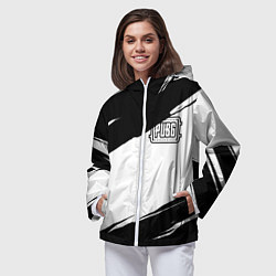 Ветровка с капюшоном женская PUBG черно белые краски, цвет: 3D-белый — фото 2