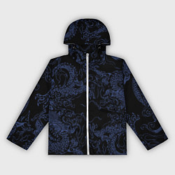 Ветровка с капюшоном женская Синий дракон на черном, цвет: 3D-белый