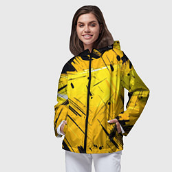 Ветровка с капюшоном женская Желтая краска на черном фоне, цвет: 3D-черный — фото 2