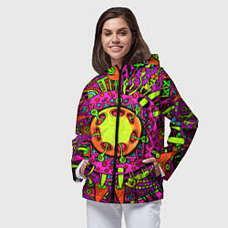 Ветровка с капюшоном женская Кислотные грибы оптические, цвет: 3D-черный — фото 2