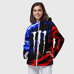 Ветровка с капюшоном женская Monster energy молнии неон, цвет: 3D-белый — фото 2